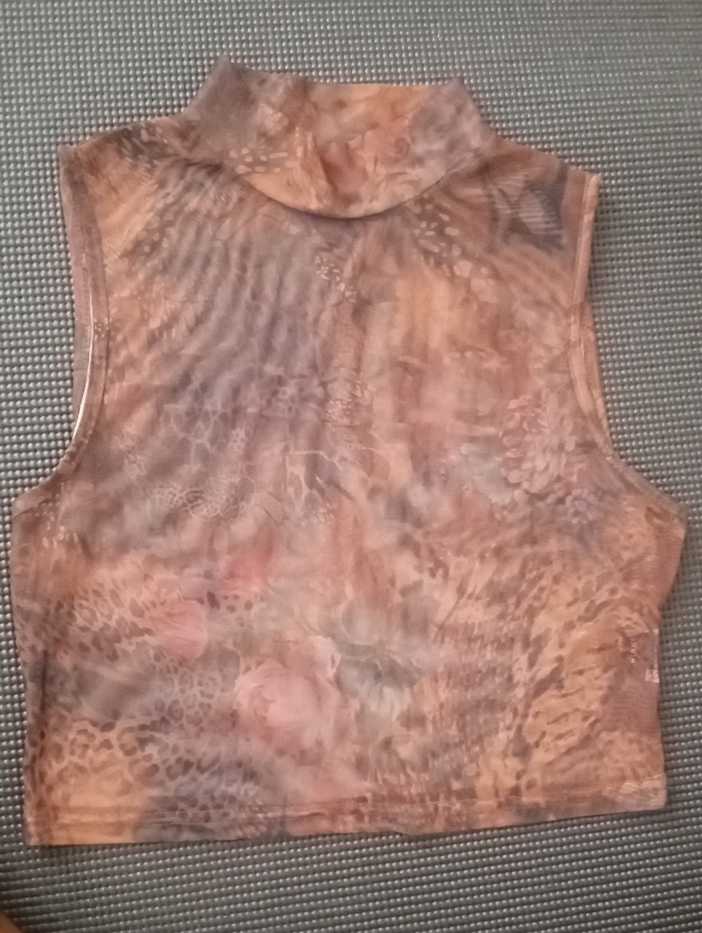 Sleeveless Mock Neck Crop Top in Brown Floral Print
